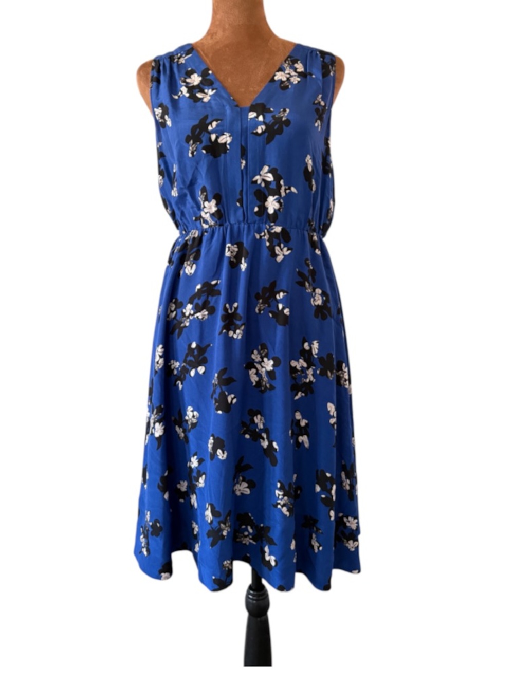 Rebecca Taylor 100% Silk Blue Floral V-Neck Midi Dress Size 0